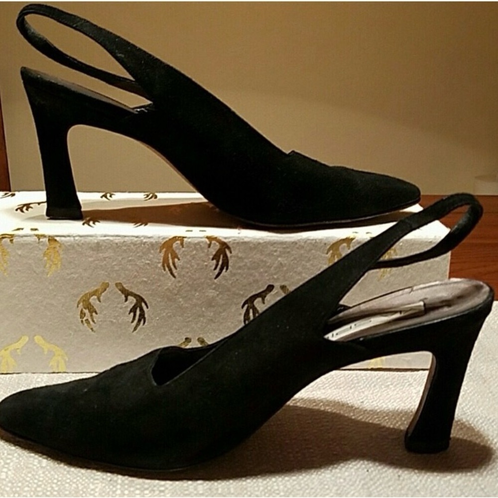 Vintage Via Spiga Black Suede Slingbacks